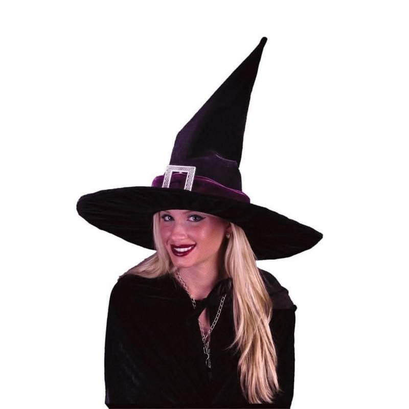 “Black Pleated Velour Witch” Halloween Costume Hat