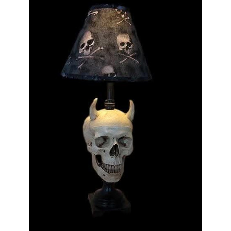 “Desk Lamp with Devil Skull and Bone Shade” Haunted House Lighting