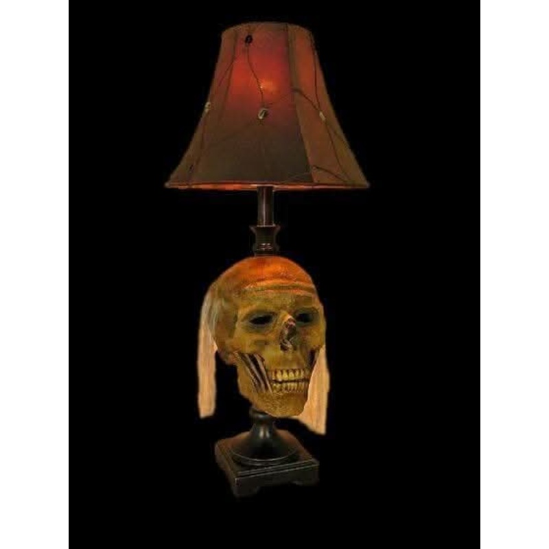 “Desk Lamp with Life-size Corpse Head and Antique Shade” Haunted House Lighting