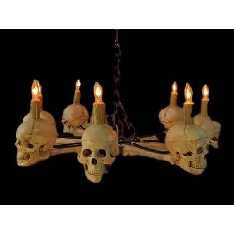 “Wagon Wheel Skull Chandelier” Haunted House Lighting