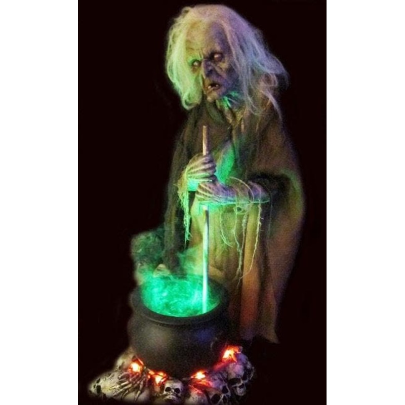 “Helga the Witch with Smoking Cauldron” Halloween Prop