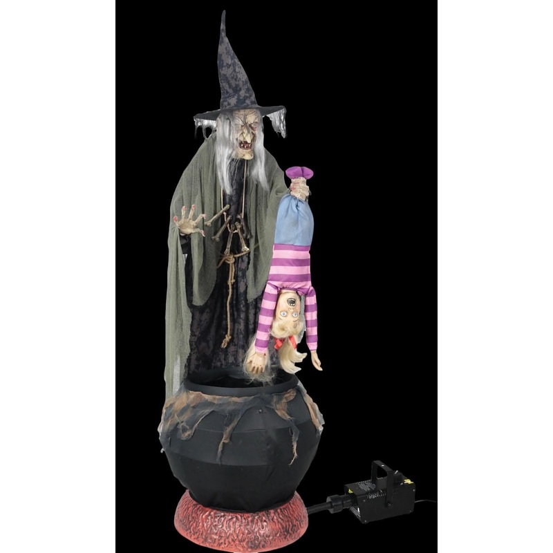 Stew Brewing Witch with Kid and Fog” Halloween Animatronic Decoration