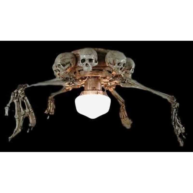 “Ceiling Fan with Skeleton Arms, Skulls, and Light” Haunted House Lighting
