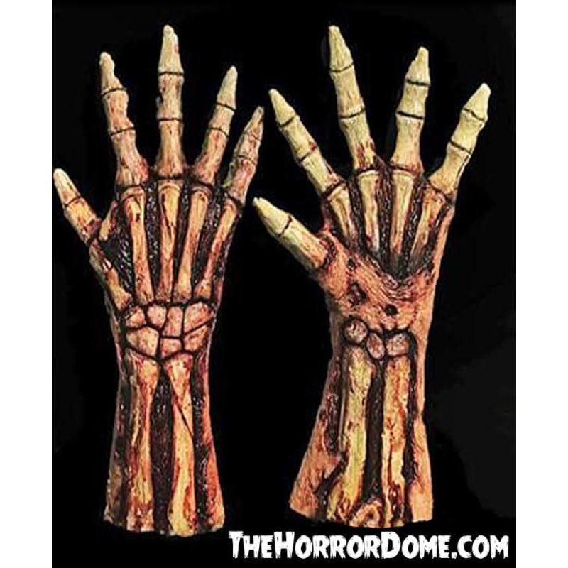 “Rotted Bloody Zombie Skeleton Hands” Deluxe Halloween Costume Gloves