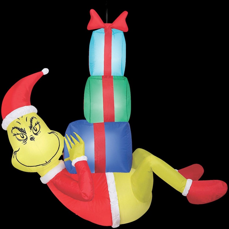 Airblown Blowup Inflatable Hanging Grinch with Presents & Built-In Lights Christmas Outdoor Yard Decoration