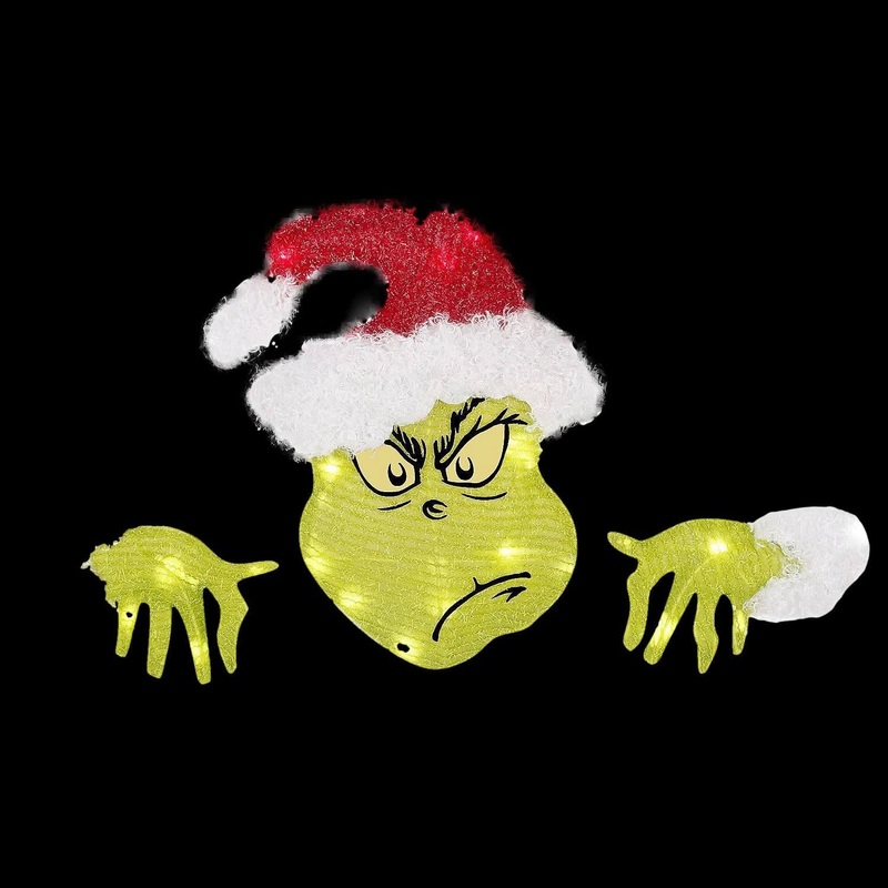 16″ Santa Dr. Seuss The Grinch Festive Fence Sitter Lighted Christmas Outdoor Yard Decoration