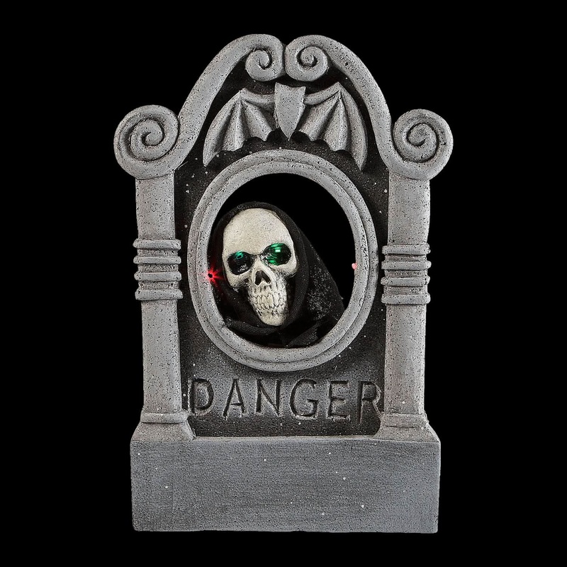 22 Gray Tombstone with Light-Up Moving Skeleton Head Halloween Decoration