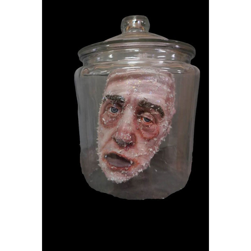Frozen Gus Head in Jar Halloween Prop