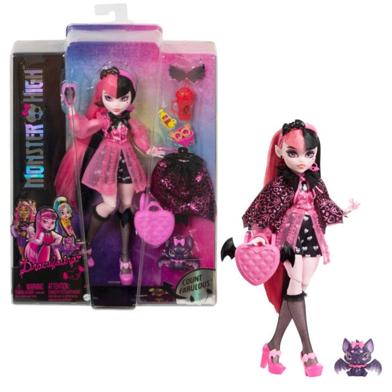 Monster High Doll Draculaura With Pet Bat, Pink And Black Hair
