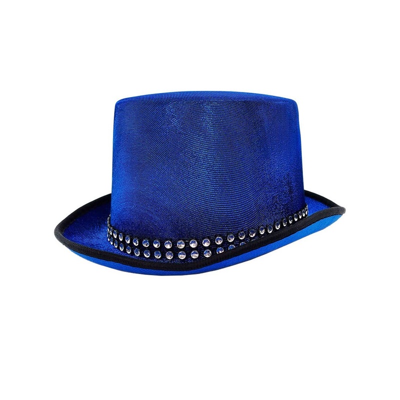 Glittery Blue Lurex Top Hat with Rhinestone Band