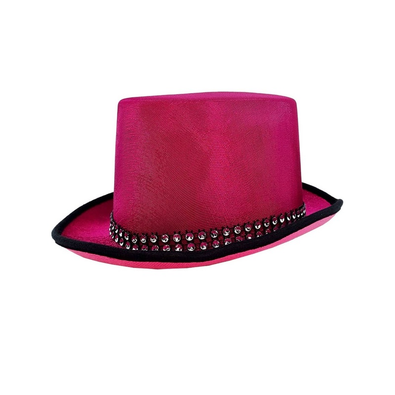 Glittery Pink Lurex Top Hat with Rhinestone Band