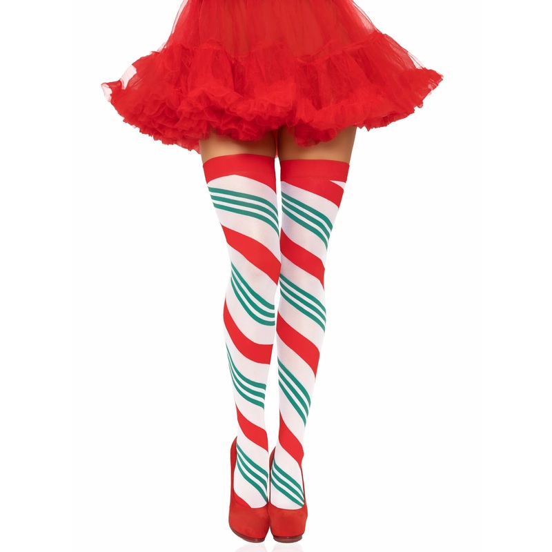Holiday Ribbon Striped Thigh Highs