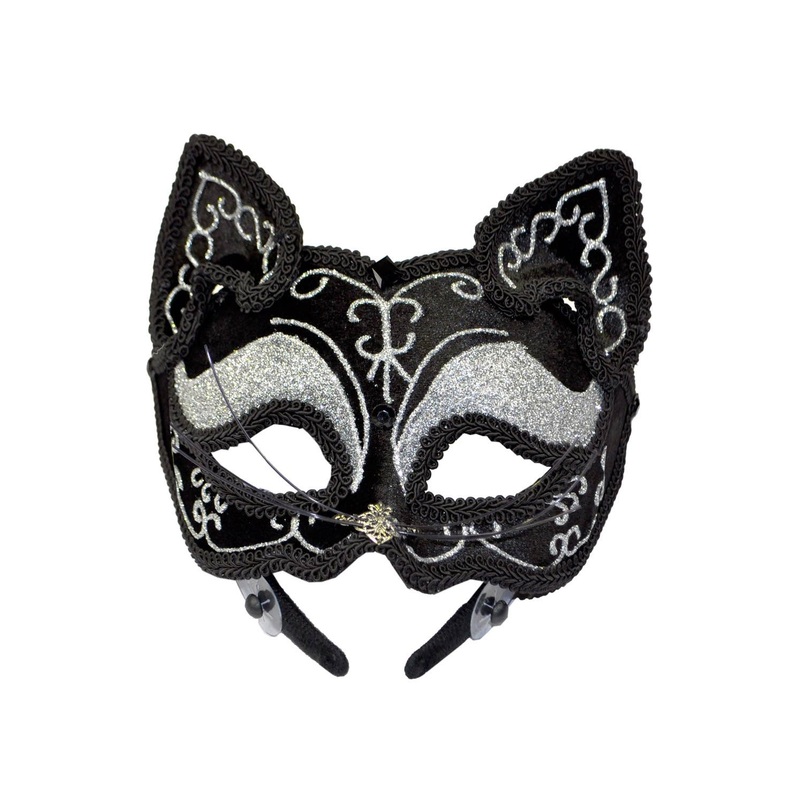 Luxury Black Cat Face Womens Masquerade Mask on Headband