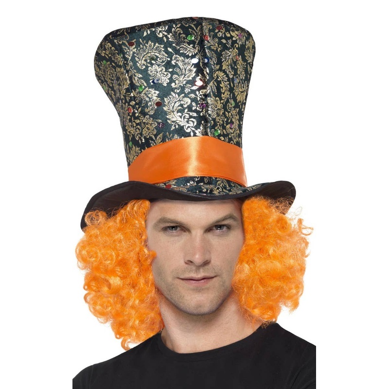 Mad Hatter Top Hat With Orange Hair