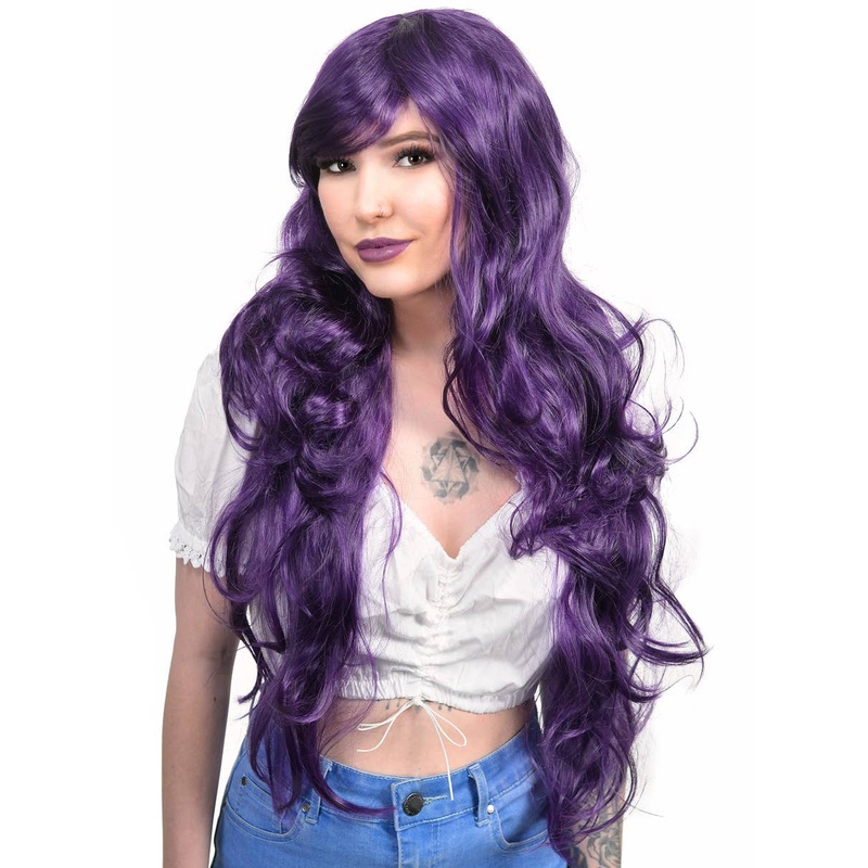 Aria Extra Long Curly Purple Womens Costume Wig