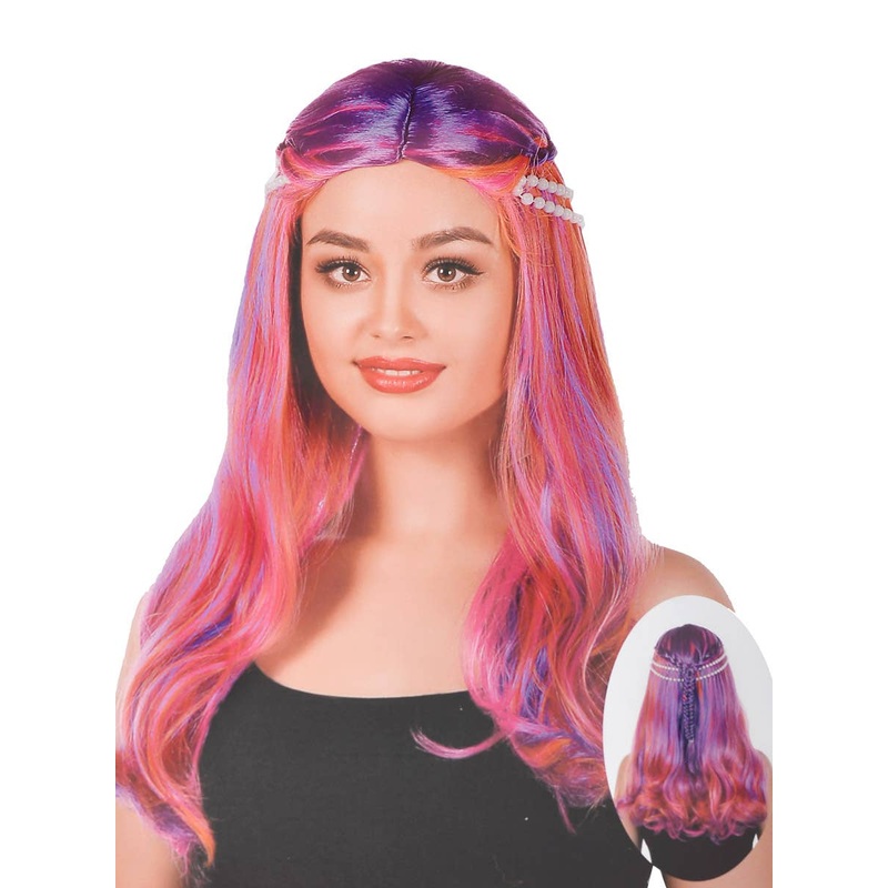 Braided Purple and Orange Womens Long Mermaid Costume Wig