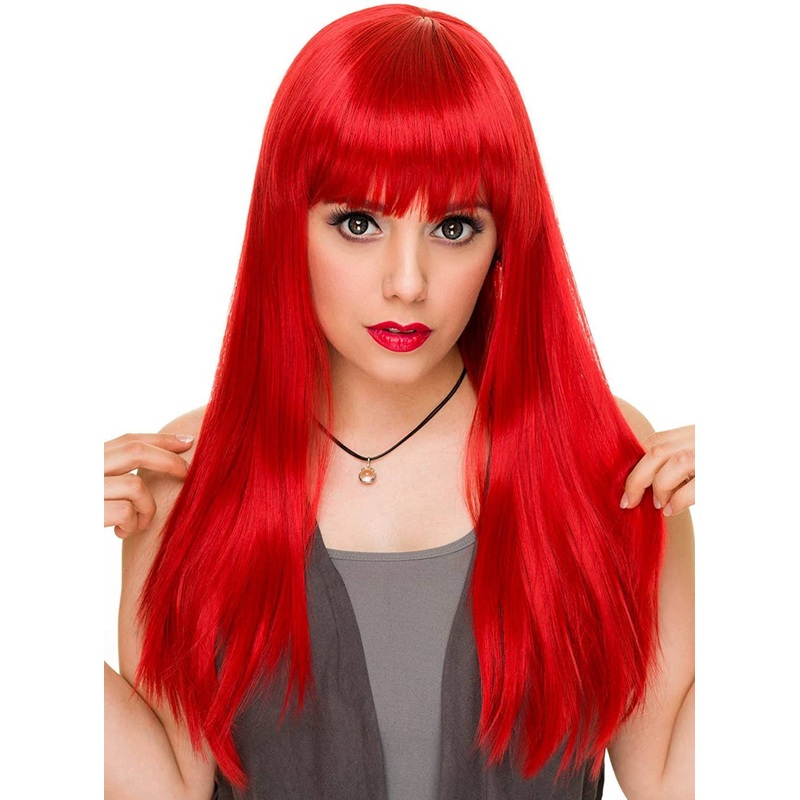 Bright Red Womens Straight Fashion Wig with Fringe