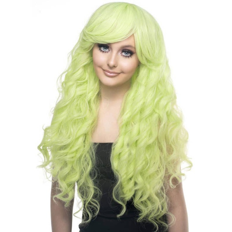 Classic Long Wavy Womens Absinthe Green Fashion Wig