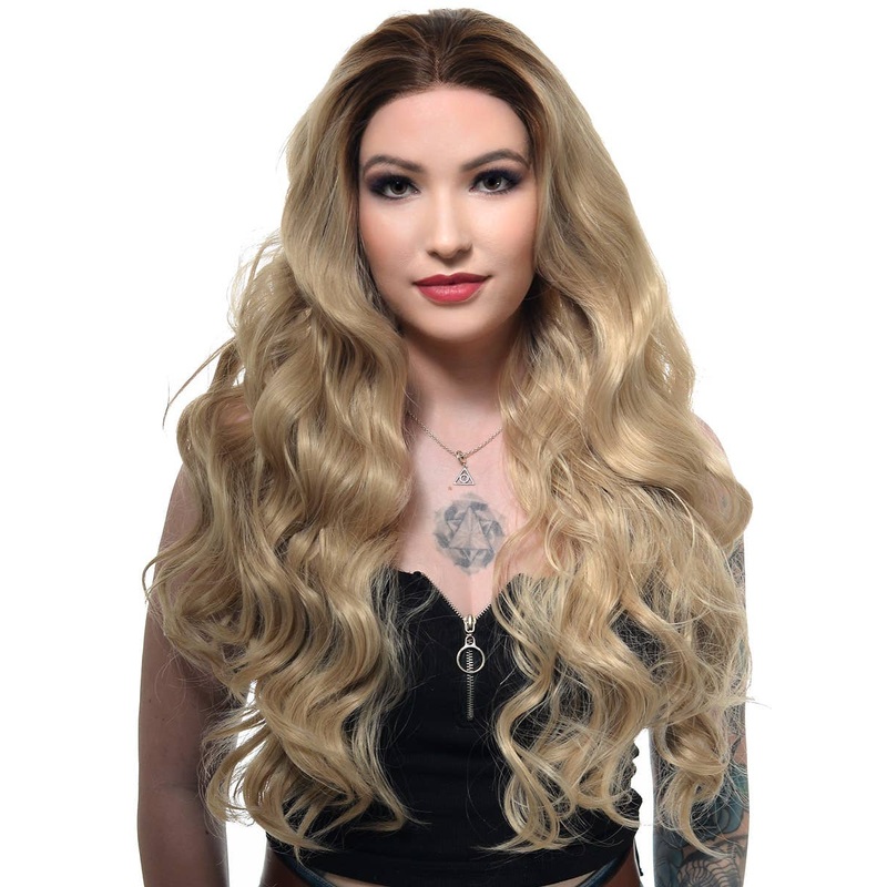 Curly Long Blonde Lace Front Fashion Wig with Brown Roots
