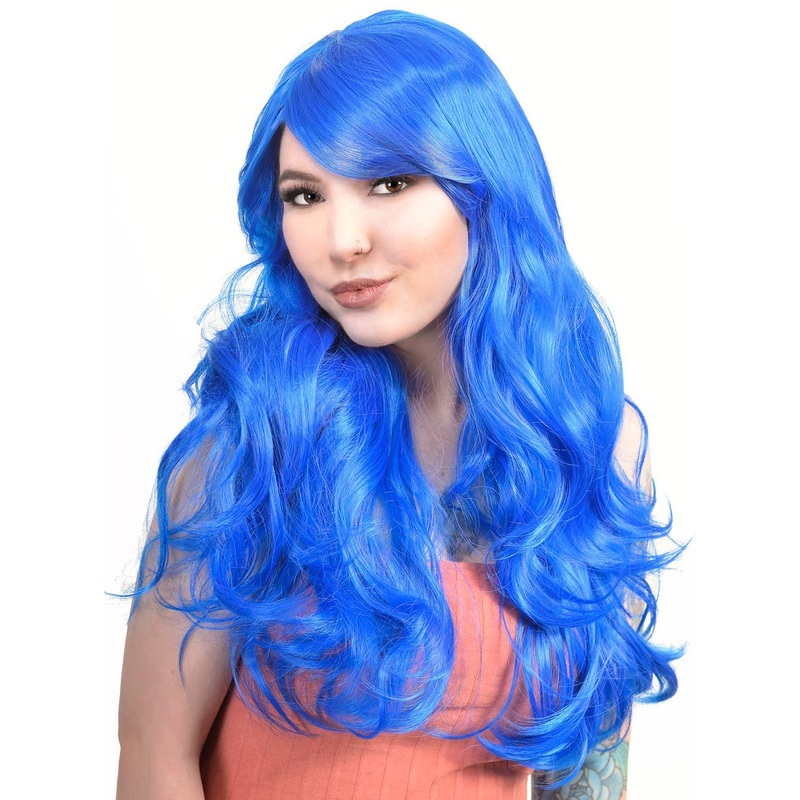 Evie Royal Blue Long Wavy Womens Costume Wig