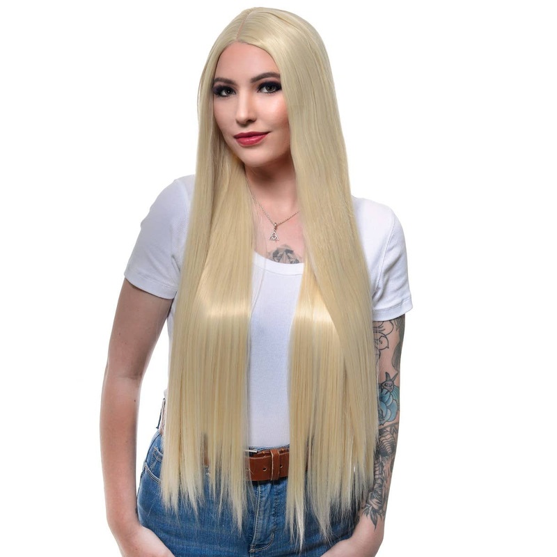 Extra Long Straight Bleach Blonde Fashion Wig with Lace Part
