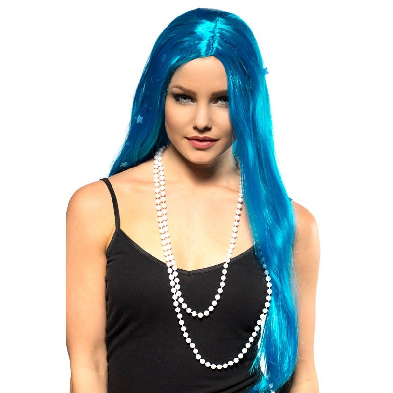 Extra Long Womens Blue Mermaid Costume Wig with Stars