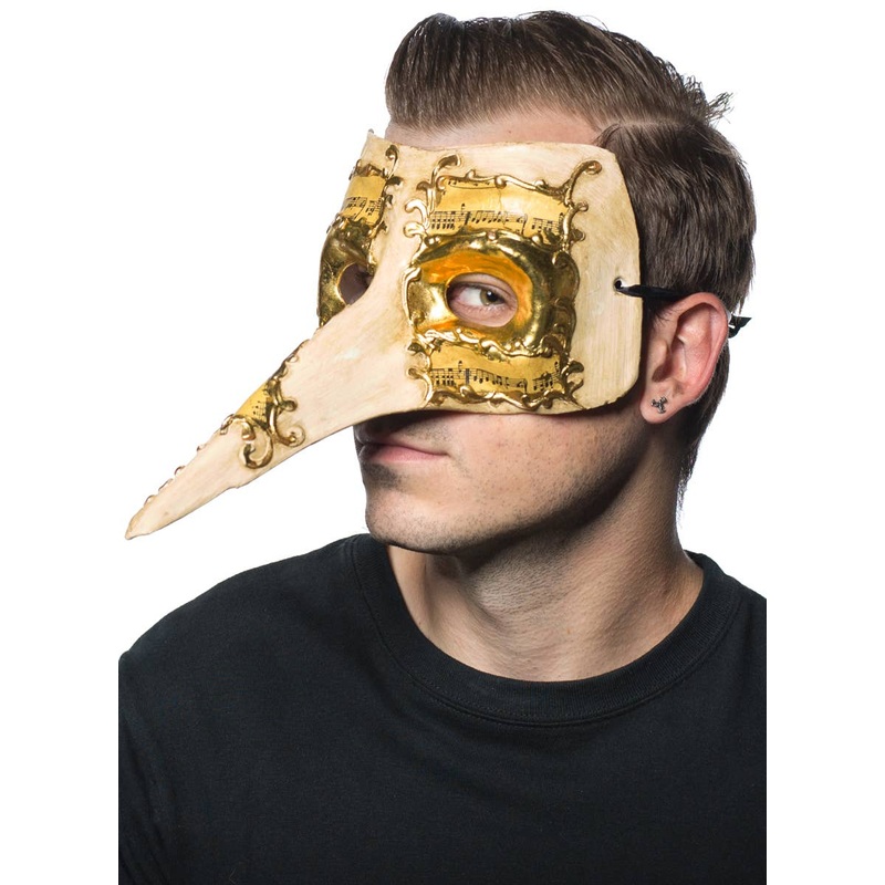 Long Nose Cream and Gold Mens Masquerade Mask
