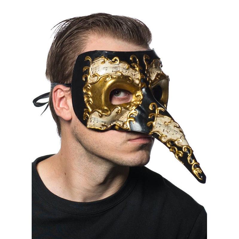Long Nose Mens Venetian Masquerade Mask with Music Notes