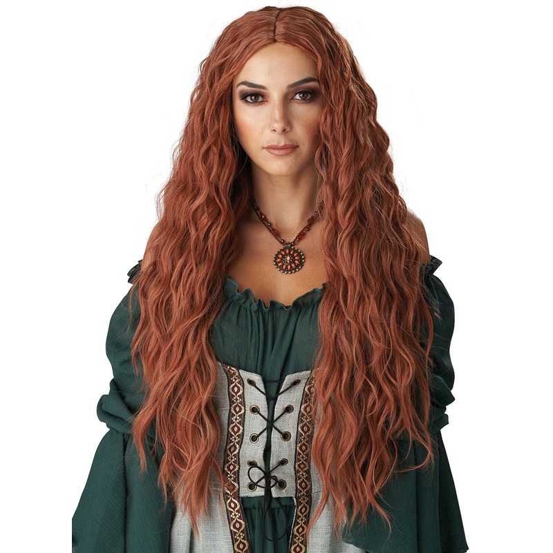 Renaissance Maiden Long Wavy Auburn Womens Costume Wig