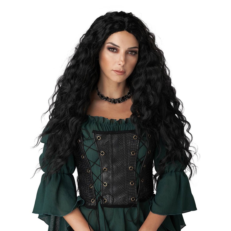 Renaissance Maiden Long Wavy Black Womens Costume Wig