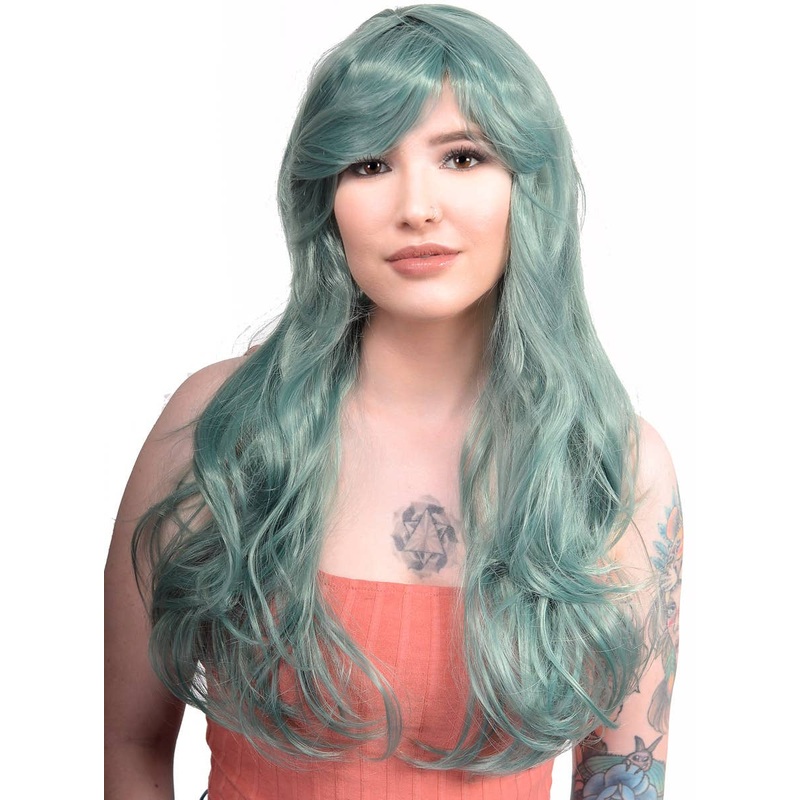 Sage Dusty Green Long Wavy Womens Costume Wig