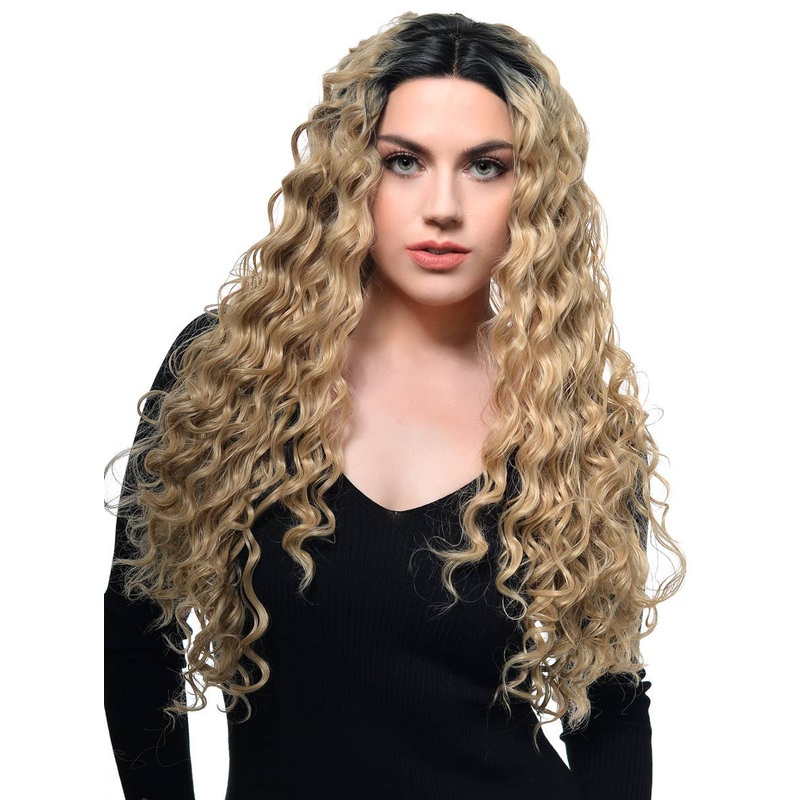 Warm Blonde Rooted Long Spiral Curl Lace Front Fashion Wig