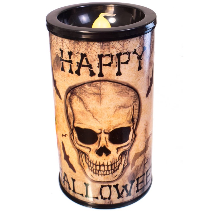 Happy Halloween Light Up Candle Decoration with Skull