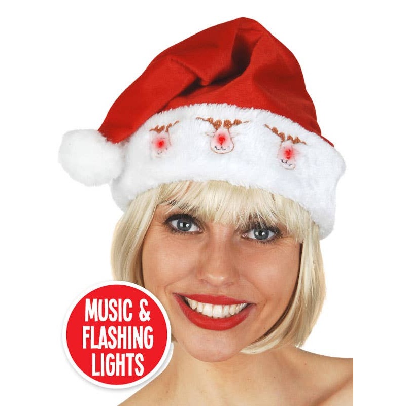 Light Up Reindeer Christmas Hat with Music