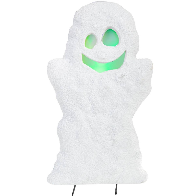 Smiling White Ghost Gravestone with Light Up Face Halloween Decoration