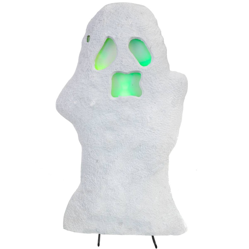 Spooky White Ghost Gravestone with Light Up Face Halloween Decoration