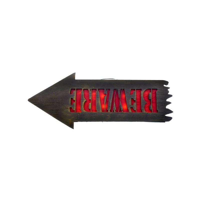 Upside Down Light Up Beware Halloween Sign
