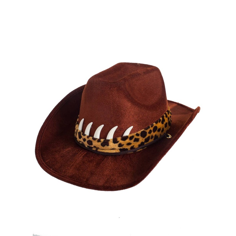 Desperado Brown Cowboy Costume Hat with Leopard Print