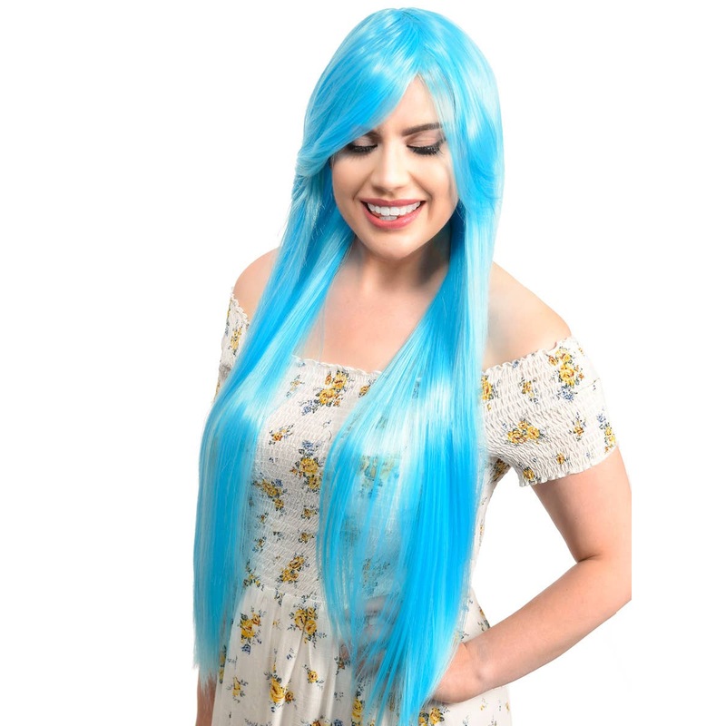 Emily Light Blue Womens Long Straight Costume Wig