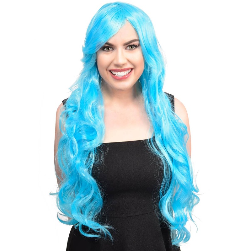 Sadie Extra Long Curly Light Blue Womens Costume Wig