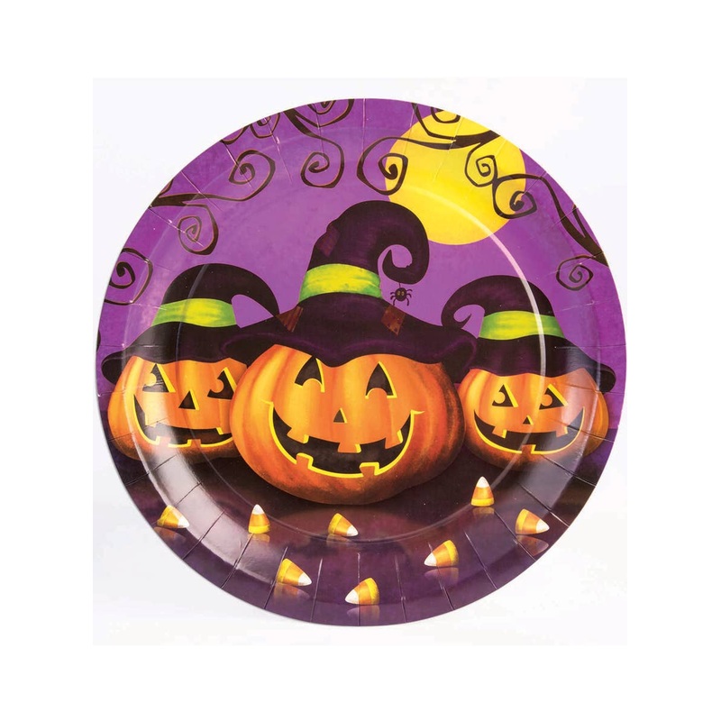 Halloween Pumpkins 23cm Large Paper Party Plates – 8 Pack