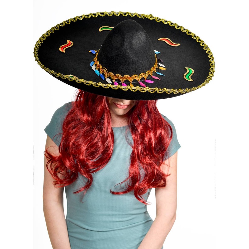 Large Decorative Black Mexican Sombrero Costume Hat