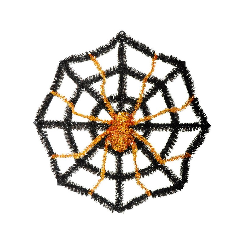 Tinsel Black and Orange Spiderweb Halloween Decoration