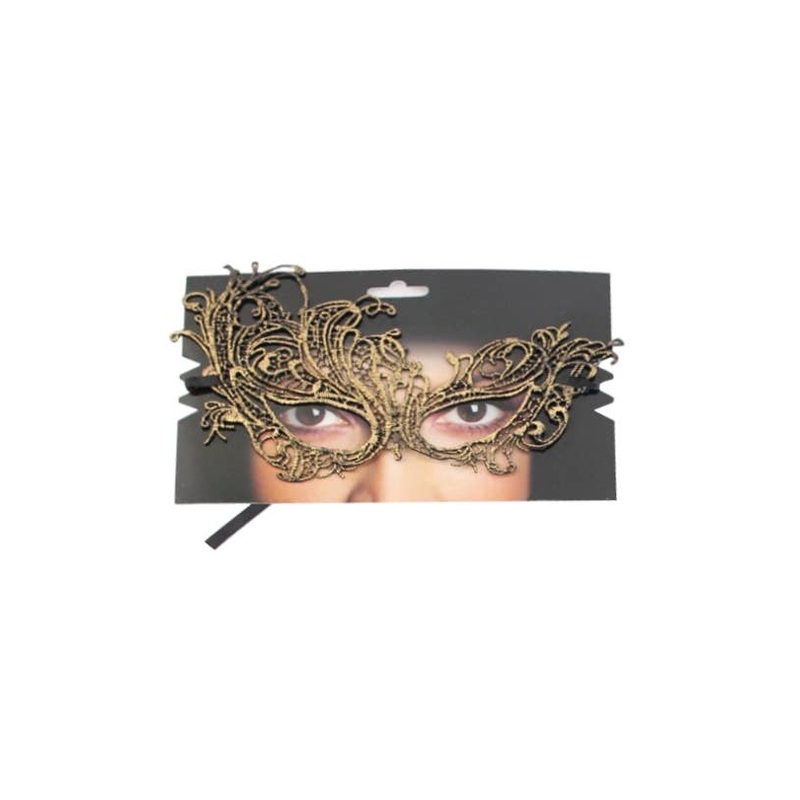 Lace Asymmetrical Over Eye Gold Masquerade Mask