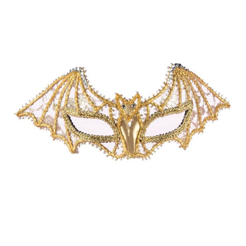 Lace Gold Bat Masquerade Mask on Headband