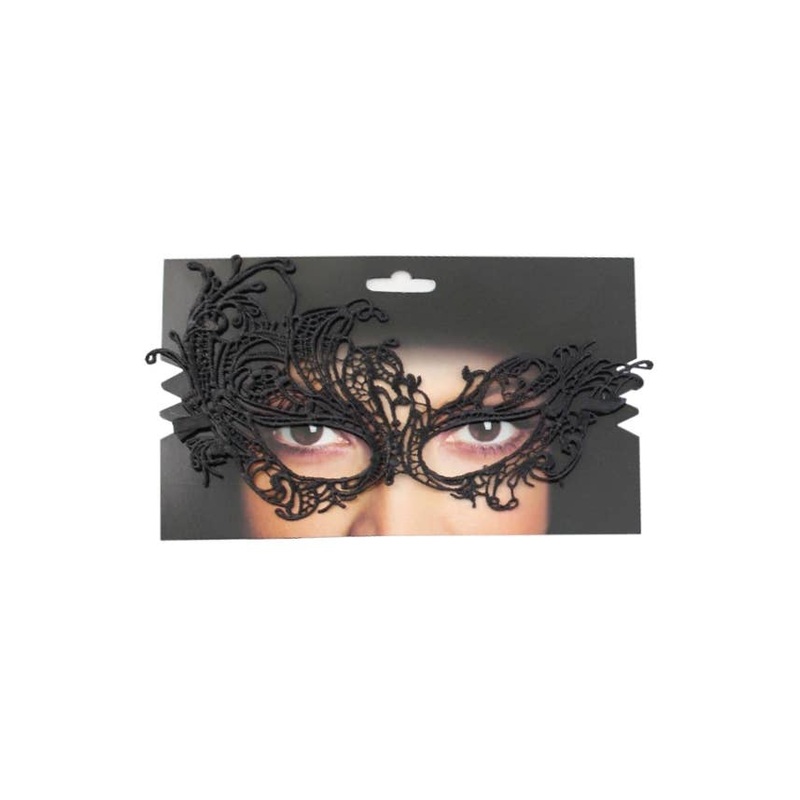 Lace Womens Black Asymmetrical Over Eye Masquerade Mask