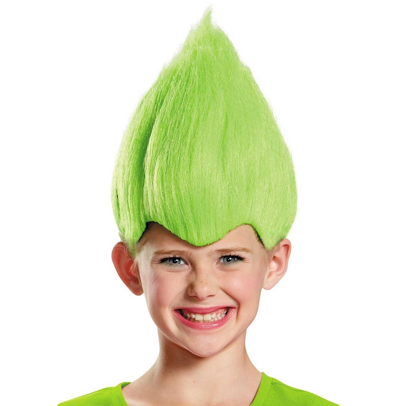 Bright Green Kids Wacky Trollz Inspired Costume Wig