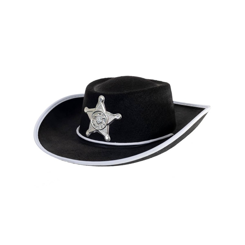 Cowboy Sheriff Kids Black Costume Hat with Badge