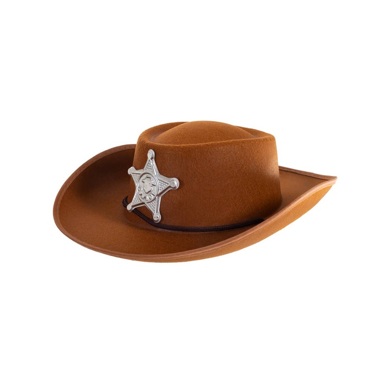 Cowboy Sheriff Kids Brown Costume Hat with Badge