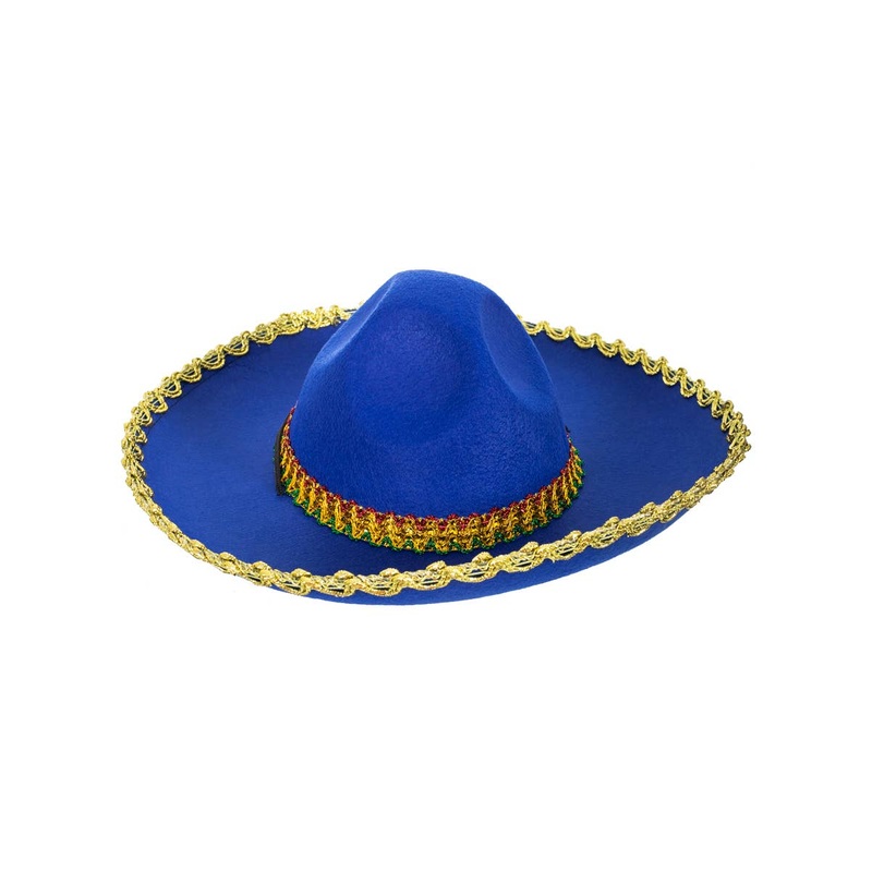 Large Blue and Gold Kids Mexican Sombrero Hat